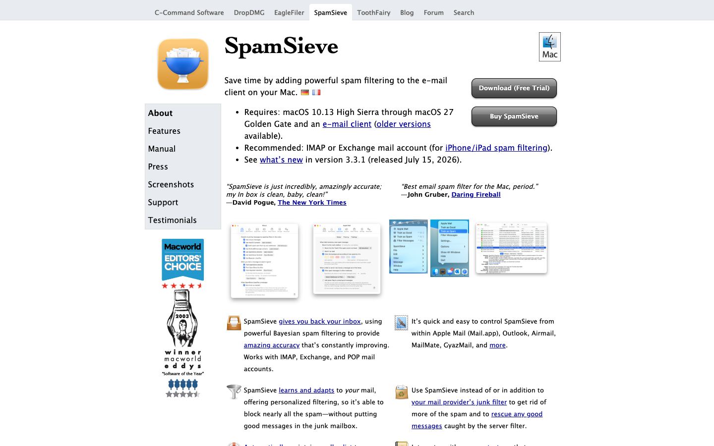 SpamSieve official website