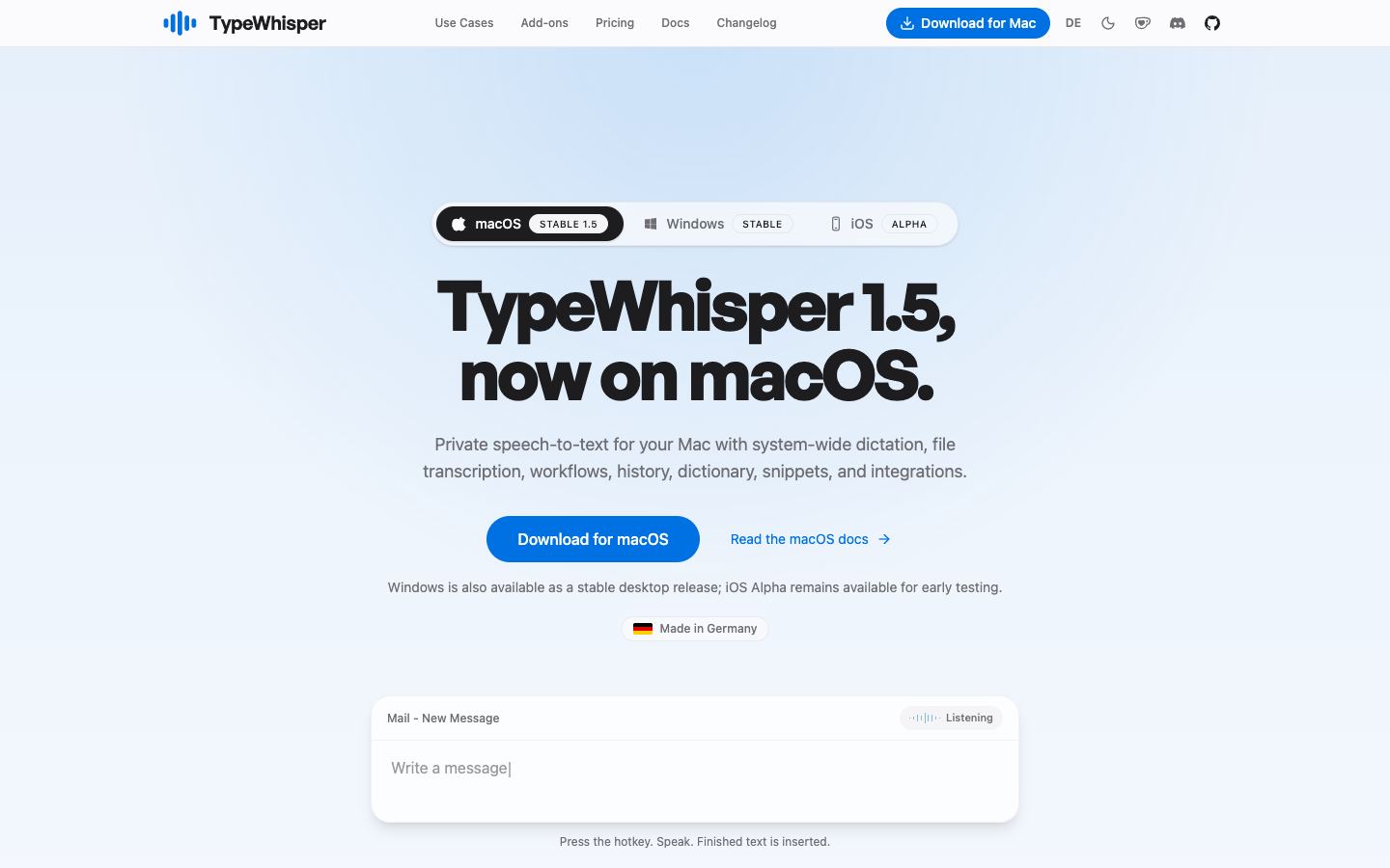 TypeWhisper official website