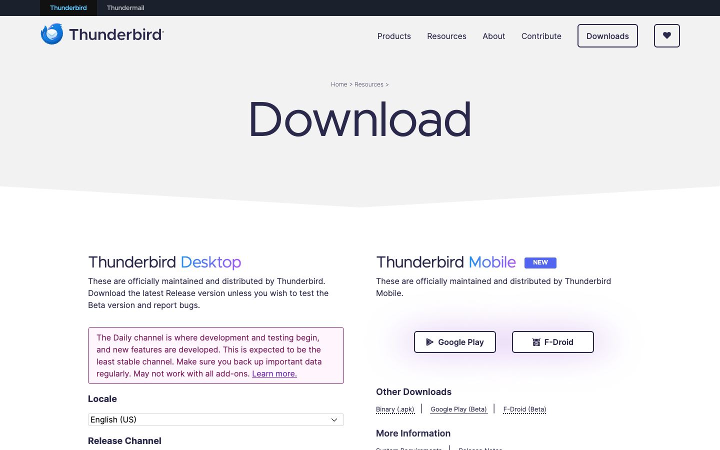 Mozilla Thunderbird Daily official website