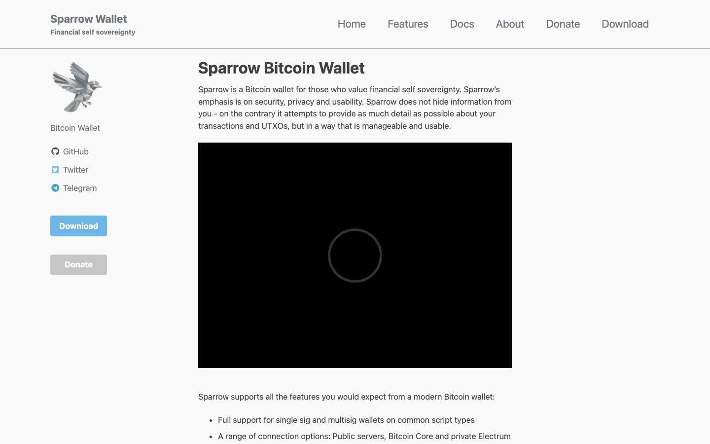 Sparrow Bitcoin Wallet official website