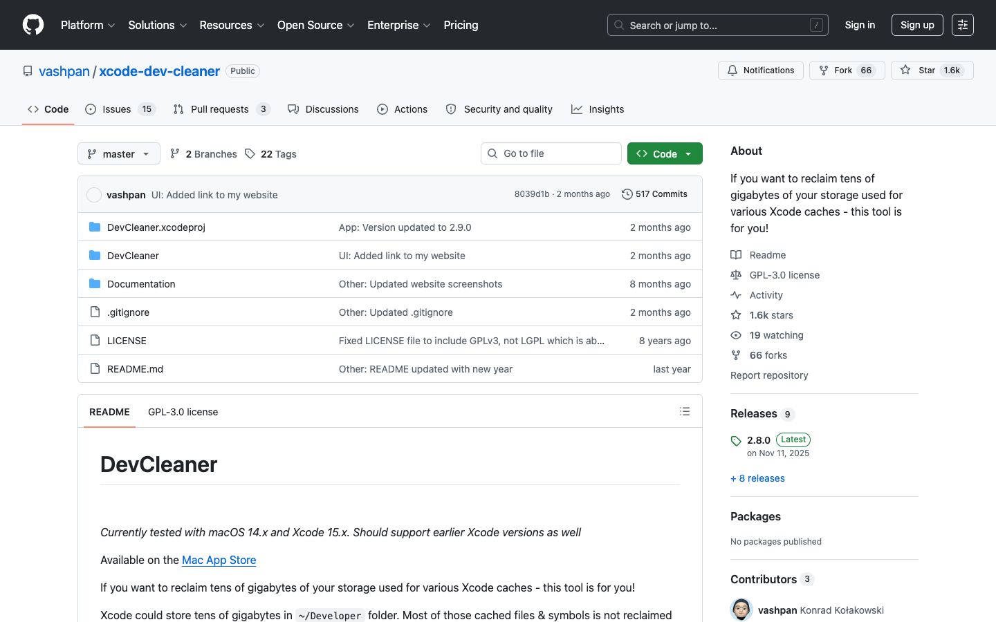DevCleaner official website