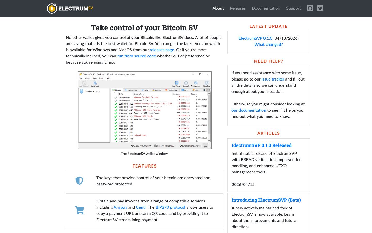 ElectrumSV official website