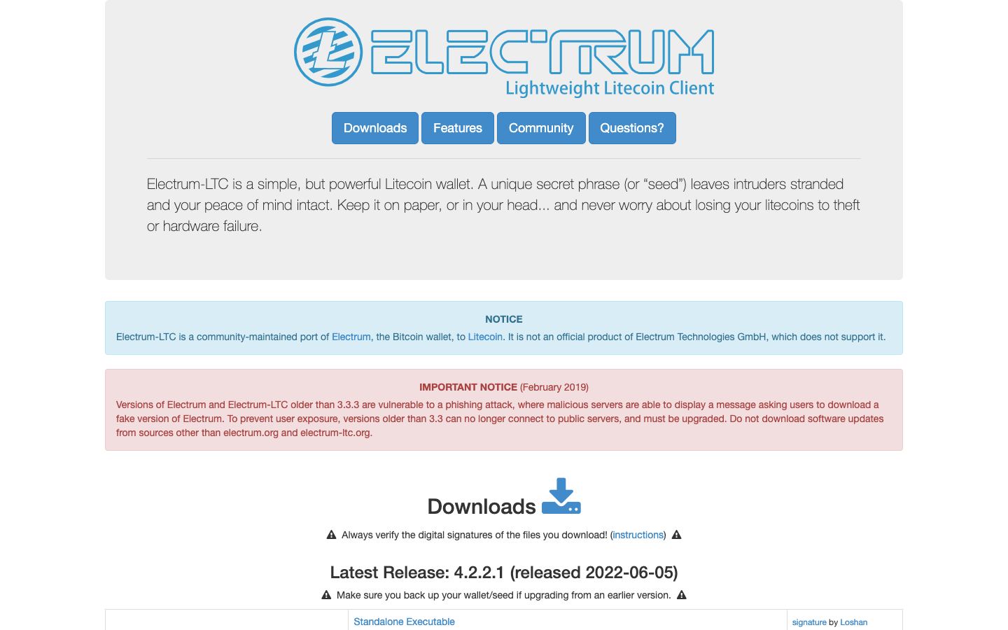Electrum-LTC official website
